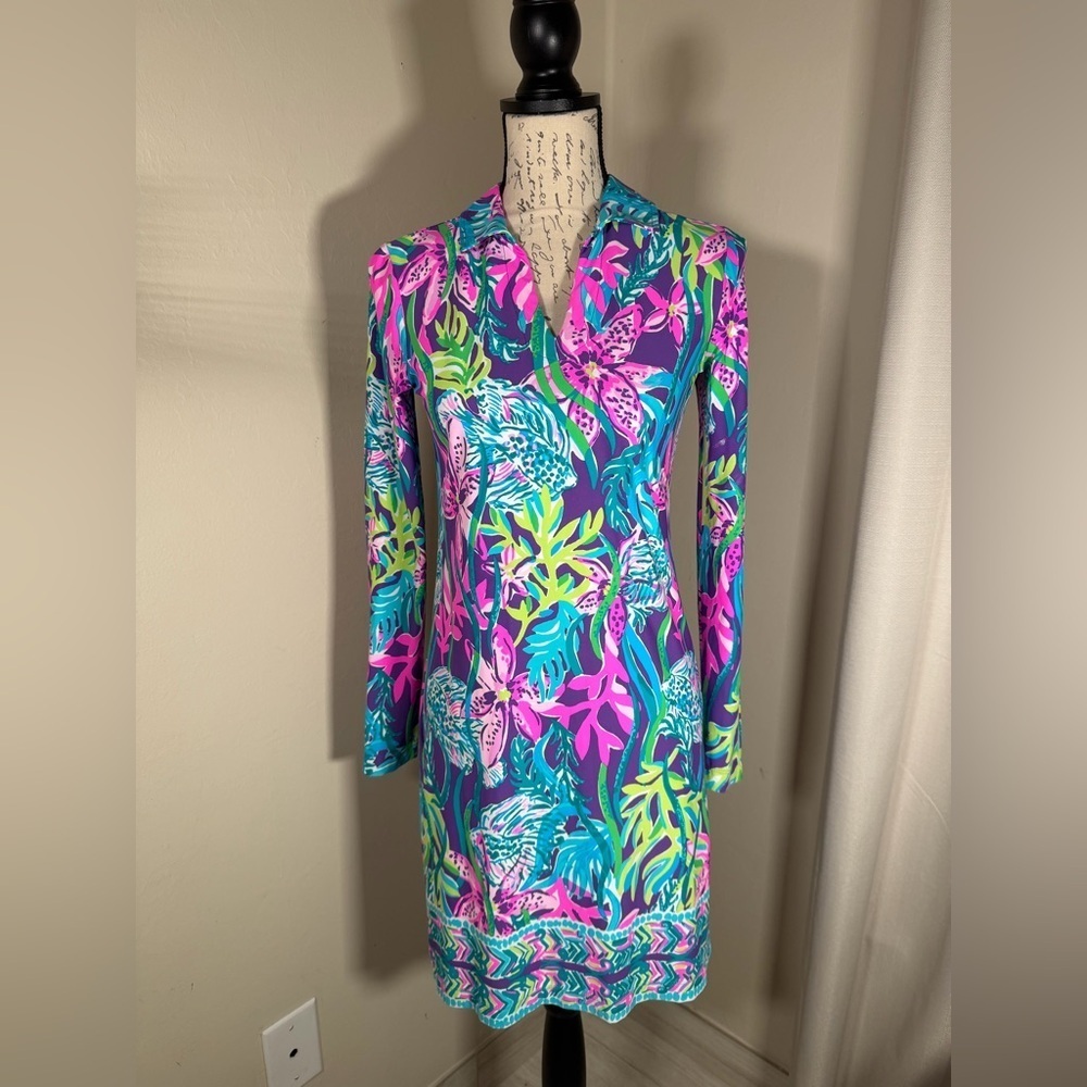 Lilly Pulitzer Vibrant Pink and Blue Long Sleeve Dress